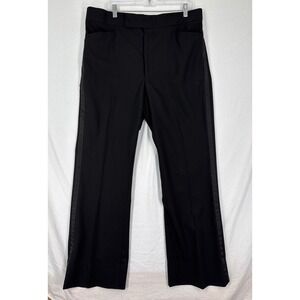 First Nighter Vintage Mens Black Tuxedo Pants Satin Stripe Button Fly 36x31